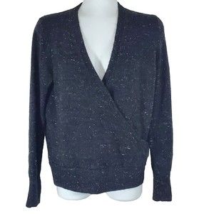 Madewell Sweater Small Black Speckled Faux Wrap Alpaca Wool Blend Surplice